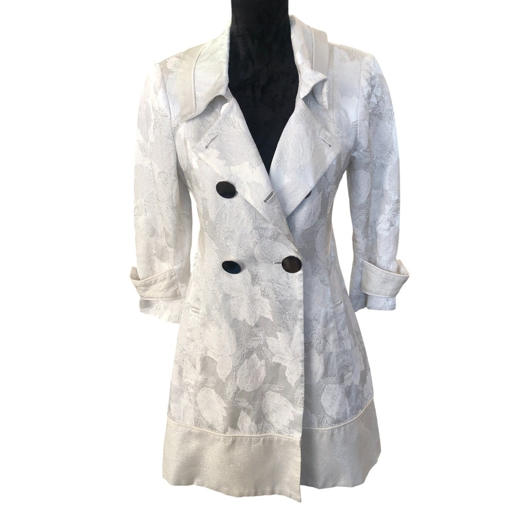 Bebe Womens Y2K Outerwear Parisian White Metallic Button Front Peacoat S